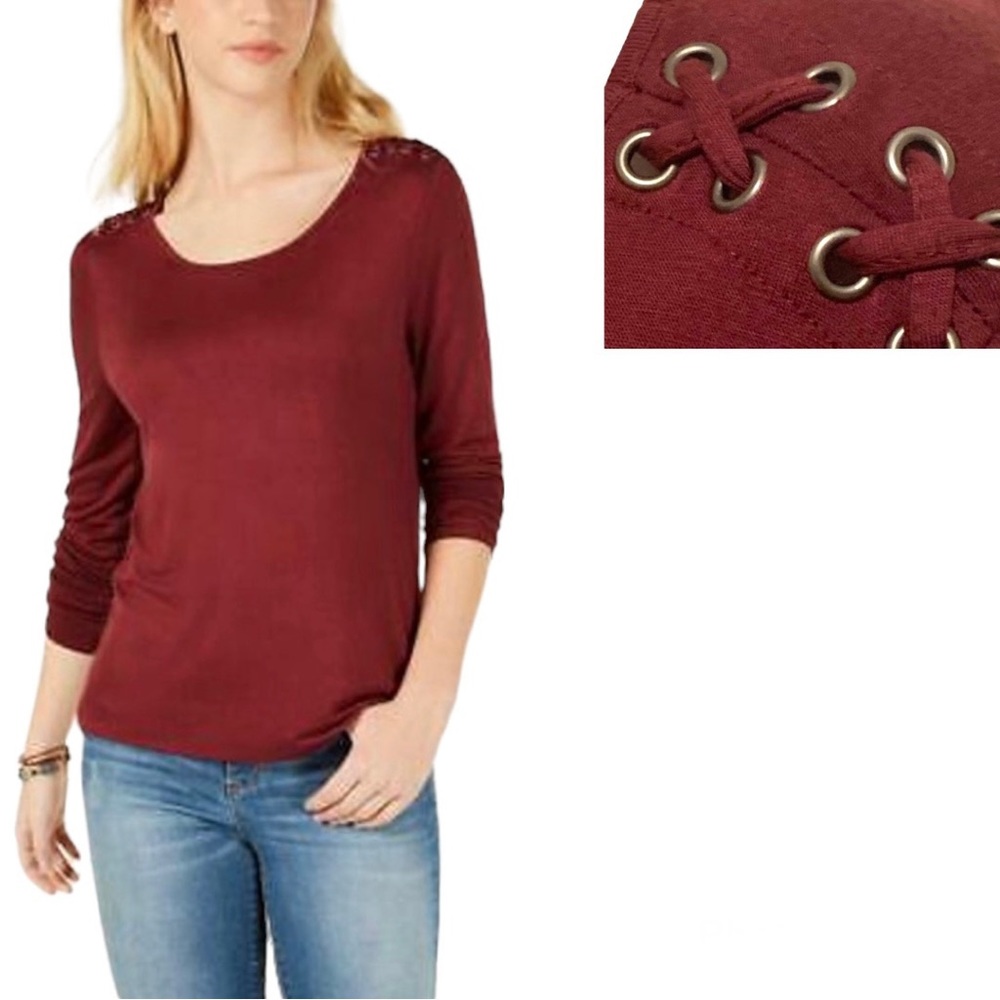 Hippie Rose Crisscrossed Laced Up Crisscross Shoulder Sleeve Top Red Small Punk